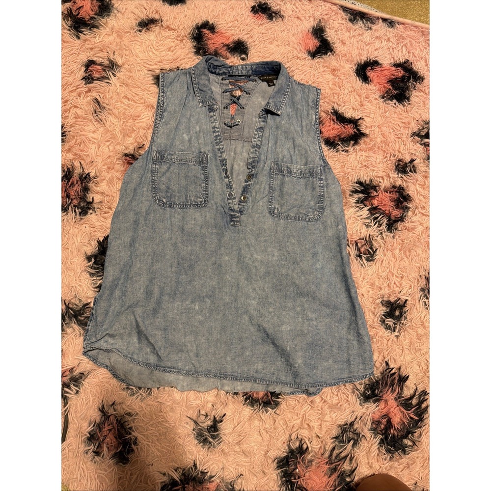 Rock & Republic Womens L Washed Out Faded Looking Sleeveless Top Blue Jesn 583